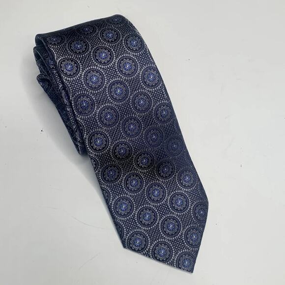 Pronto Uomo Narrow Blue Gray Medallion Tie - Picture 1 of 5